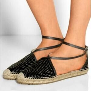 Jimmy Choo Donna Studded Espadrille Flat Black Size 36.5 / US 6.5 B